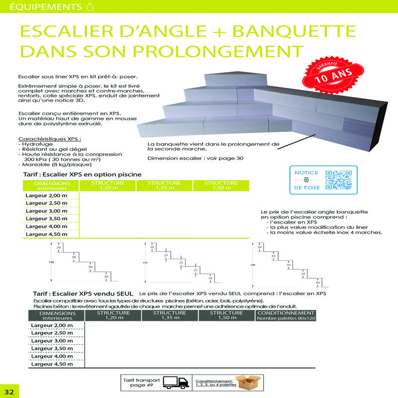 ESCALIER D'ANGLE + BANQUETTE PISCINE DETENTE BOIS/PVC